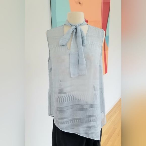 T Tahari Tops - NWT ~ T Tahari Bow Sleeveless, Asymmetric Blouse Top Sheer Sky Blue M